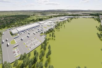 render industry building exterior, landscape map design,2d park space solution