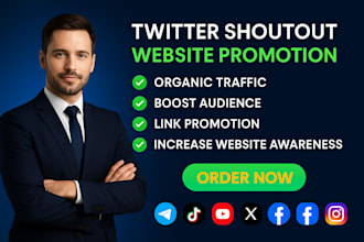 promote shoutout share website link to 20m USA UK twitter audiences