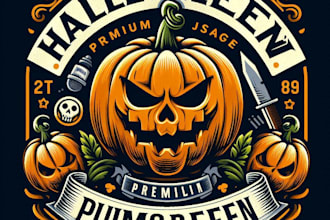 design a vintage custom halloween pumpkin logo with t shirt design