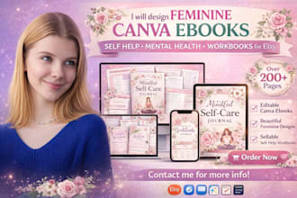 design feminine canva ebook self help ebook mental health workbook for etsy