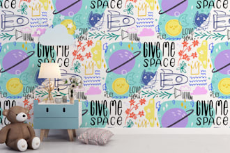 draw colourful wall mural for kids room