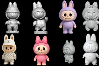 create 3d labubu toy, plushie props, mask custom accessories, collectible model