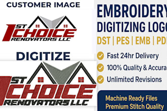 professionally digitize your logo for embroidery into dst, pes, emb files