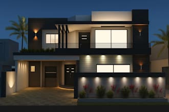 create a 3d luxury modern house, villa, and exterior render