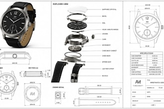 create custom 3d watch cad design, rendering and manufacturing technical drawing