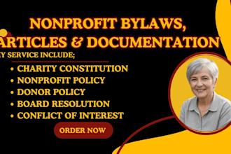 draft nonprofit bylaws, articles of incorporation, and compliance documents