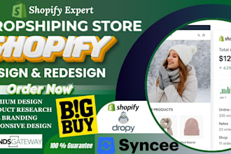 build converting shopify dropshipping store via bigbuy syncee brandgateway dropy