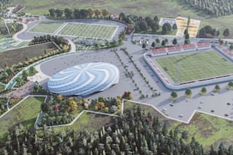 remodel 3d football stadium, space arena, landscape park,cityscape,facility area