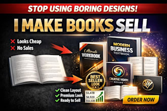 design business logo, workbook, textbook, journal layout as book design expert