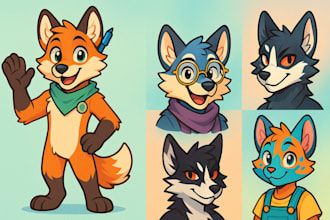 draw your furry oc, fursona, or anthro character ref sheet in high quality