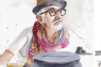 make watercolor old man portrait