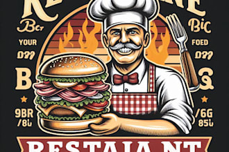design high quality restaurant, food mascot logo with t shirt design