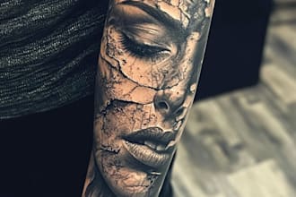create custom realistic tattoo design, tattoo sleeve