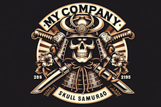 design premium vintage skull samurai logo t shirt design