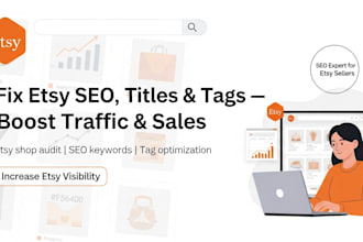 fix your etsy shop SEO, titles, and tags to increase traffic andsales, etsy shop