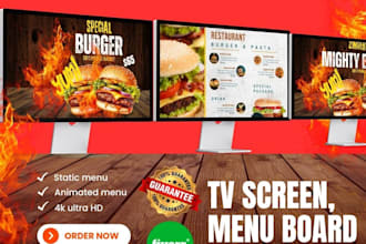 design digital menu board, animated tv screen menu flyer