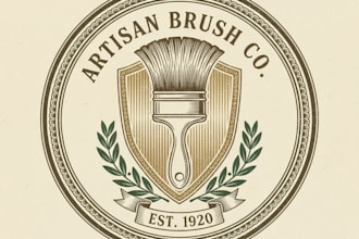 design a vintage brush logo with artistic and handcrafted style