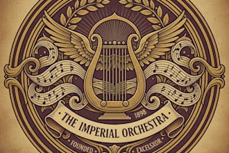 design a vintage orchestra logo with classic musical elegance