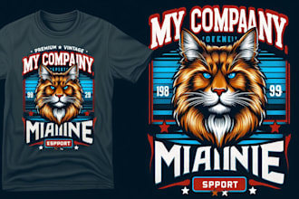 design premium vintage maine coon esport mascot logo t shirt design