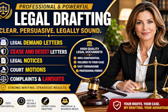 draft legal demand letter, cease and desist, legal notice, motions, lawsuit