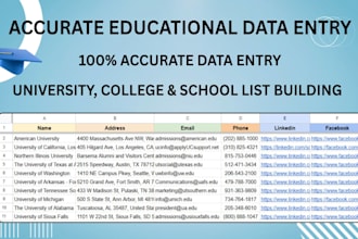 do educational data entry web research and build university lists