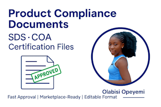 create amazon compliance document, sds, coa, and product certification