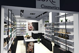 render cosmetic store interior,trade showroom, suite redesign,cosmetic boutique