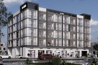 visualized 3d mixed used commercial building,office design,complex,cgi rendering