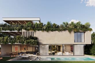 restyle 3dluxury villa,house exterior,outdoor patio,cgi landscape,soffit lighten