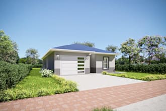 remodel 3d single family house,render paved driveway, cgi garden landscape,revit