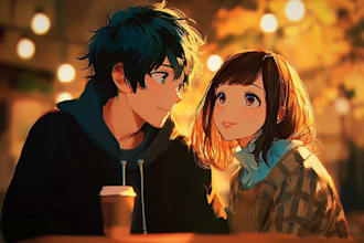 draw a couple illustration in anime style