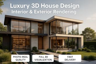 create luxury 3d house design with detailed interior and exterior views