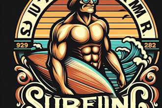design high quality summer surfing vintage logo with t shirt design