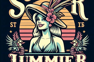 design high quality vintage summer lady tiki bar logo with t shirt design