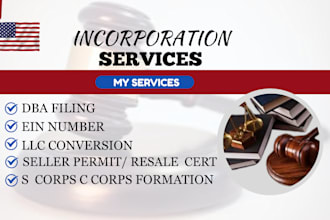register your US llc dba, incorporate c corp, s corp with ein, boi, bylaws