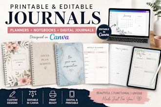 design printable and editable journals and planners in canva