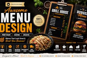 design a awesome print ready restaurant or food menu