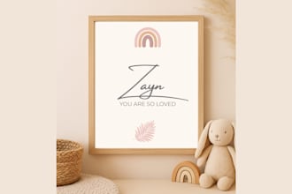 design custom baby name boho nursery wall art