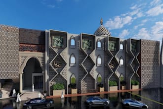 revamp 3d mosque exterior,mashrabiya arabic facade minaret,ablution space,3dsmax