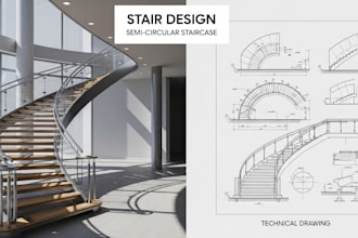do stair design, semicircular staircase and technical drawing