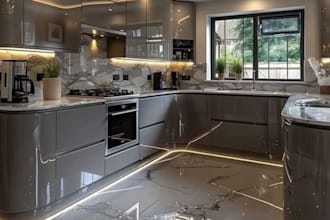 design modern cabinet, TV media wall, shelf, kitchen design, 3d rendering
