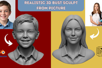 create realistic 2d photo to 3d bust custom head model portrait for 3d printing