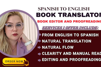 translate english to spanish, edit spanish book translate, english proofread