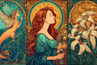 draw fantasy stained glass art classic line art mosaic art nouveau dark art