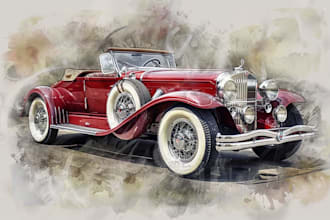 draw realistic watercolor portrait style car, vehicle