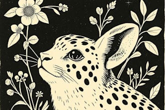 do linocut illustration botanical, animal for your brand