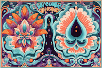 draw 60s 70s style retro poster psychedelic illustration