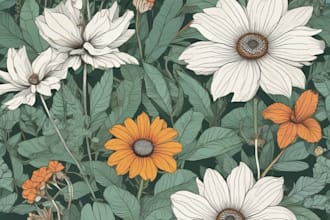 draw botanical vector illustration of plants and flowers