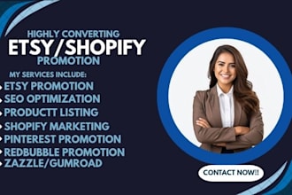 do shopify marketing, etsy shop, gumroad, redbubble promotion boost store sales