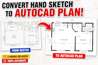 convert your sketch, image or PDF into 2d autocad drawing